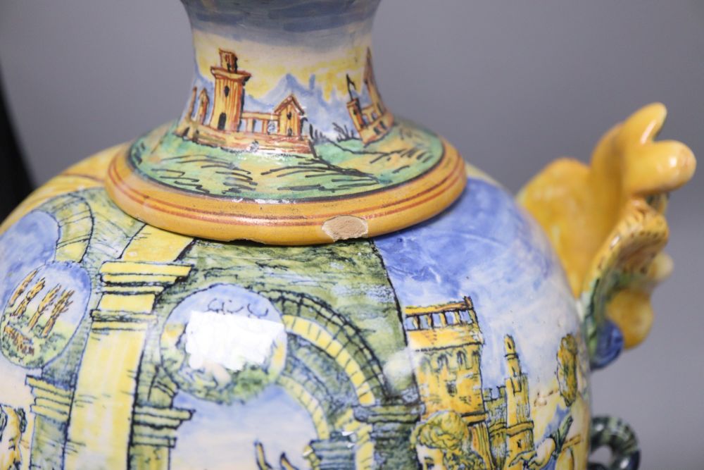 A pair of Italian maiolica vases and covers, height 37cm